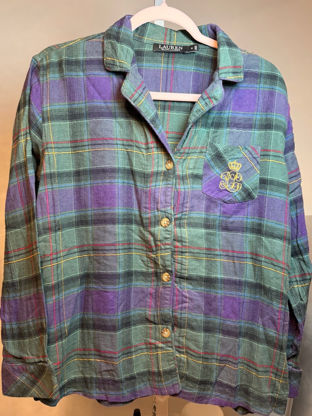 Lauren Ralph Lauren woman’s Green & Purple Plaid Button-Up Shirt